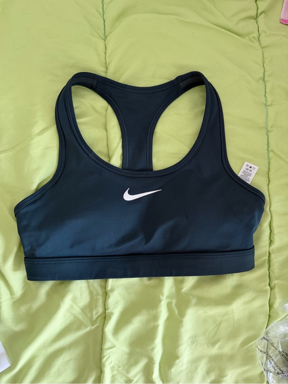Nike Women's Black Pullover Racerback Sports Bra with White Swoosh